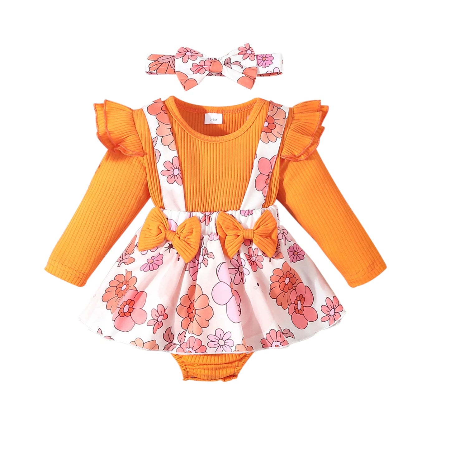 Harvest Romper Dress with Long Sleeves and Bows plus Headband- Set