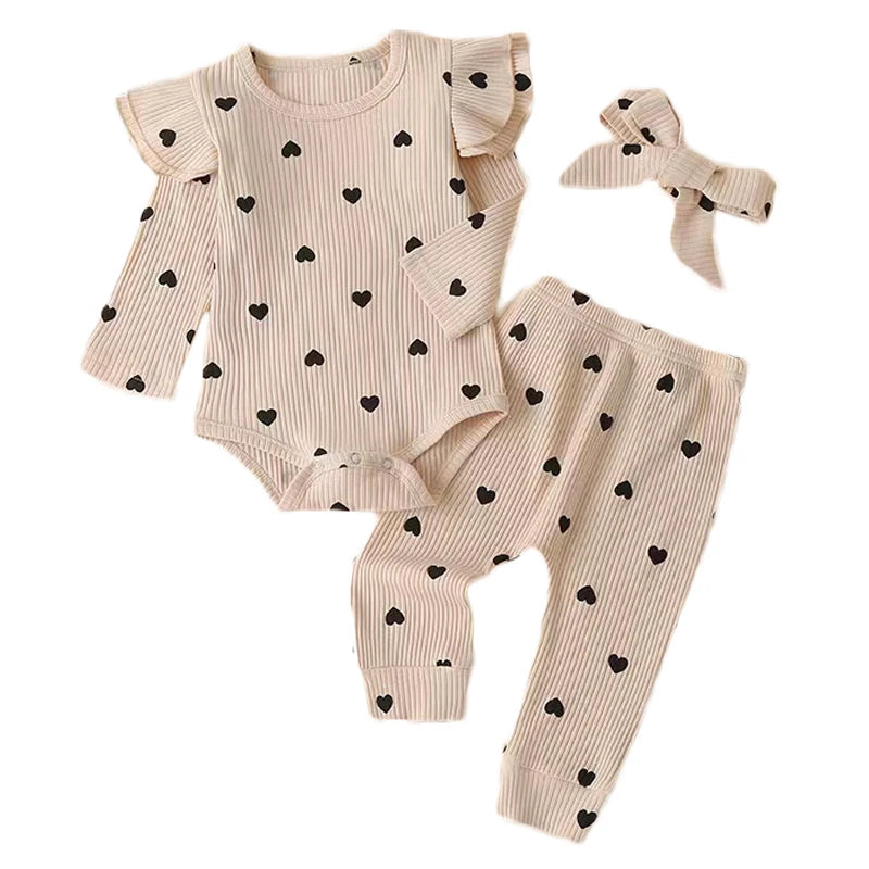 Sweet Girls Fall Cotton Lace Ruffle Bodysuit + Pants + Headband