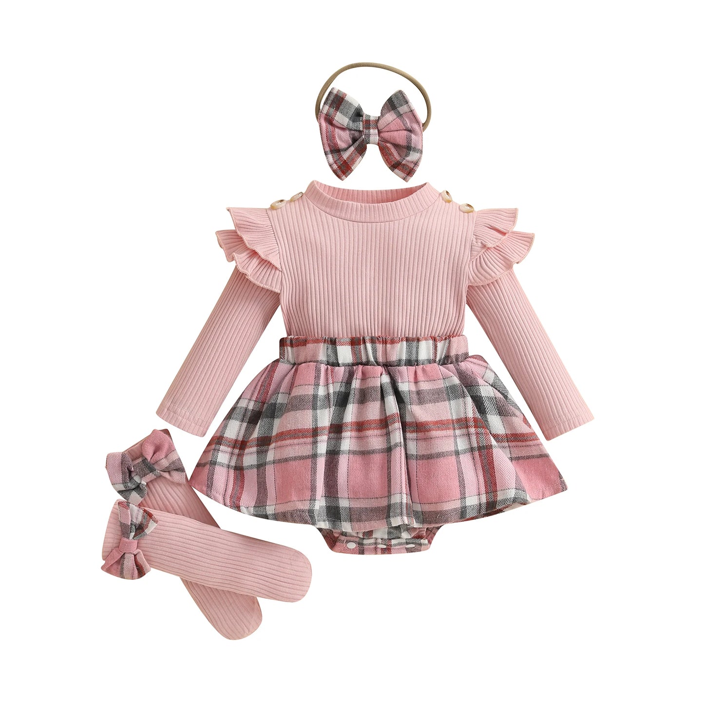 Fall Legwarmer Romper with Headband and Socks- 3pc Set
