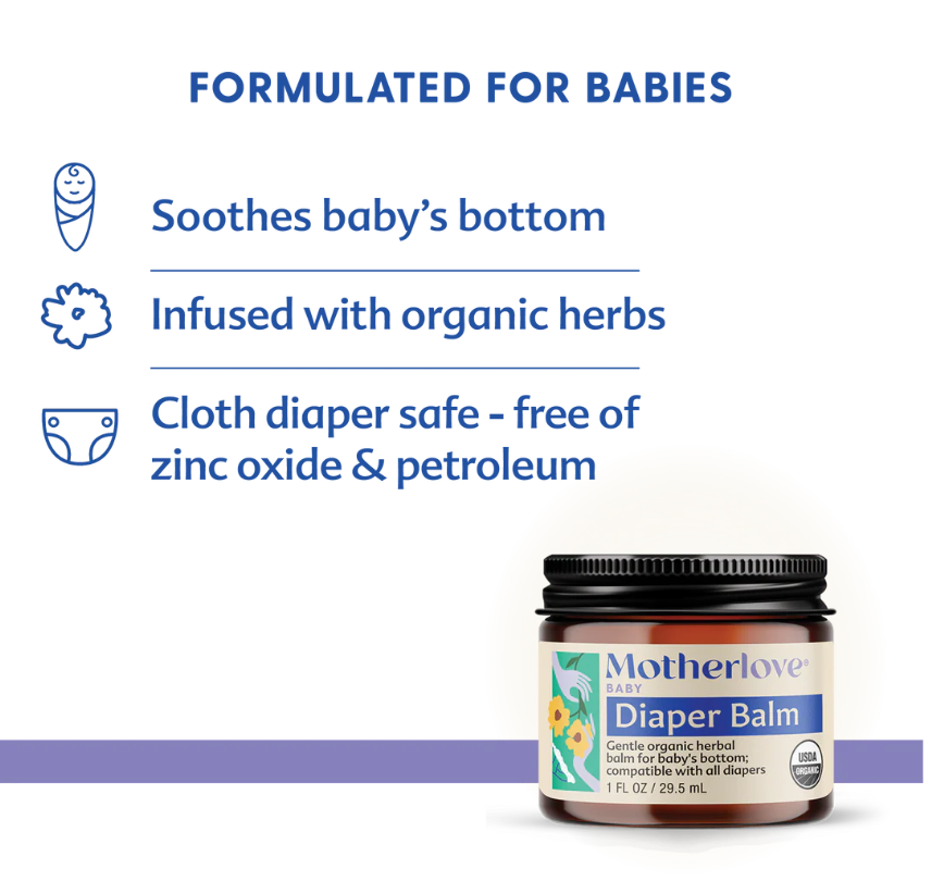 Motherlove Diaper Balm (1 oz) Organic Herbal Diaper Rash Cream—Cloth Diaper Safe Zinc Oxide- & Petroleum-Free—Ideal Diaper Bag Size