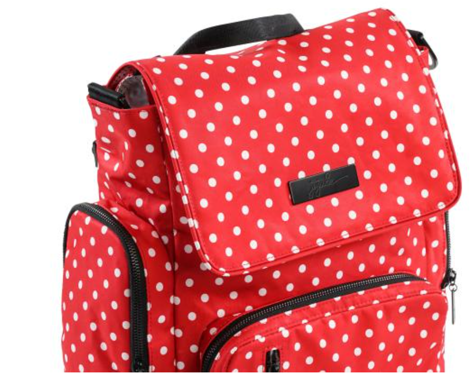 JuJuBe Be Sporty Backpack/Diaper Bag Onyx Collection - Black Ruby - Red/White Polka Dots