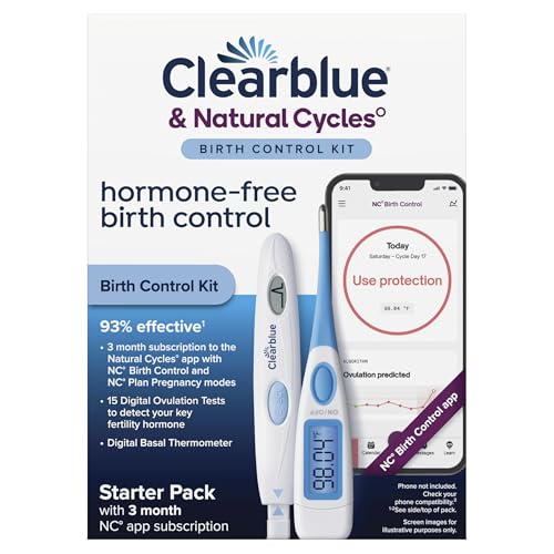 Clearblue & Natural Cycles Hormone-Free Birth Control Kit Starter Pack 3 Month Subscription to The Natural Cycles app 15 Digital Ovulation Tests 1 Digital Basal Thermometer
