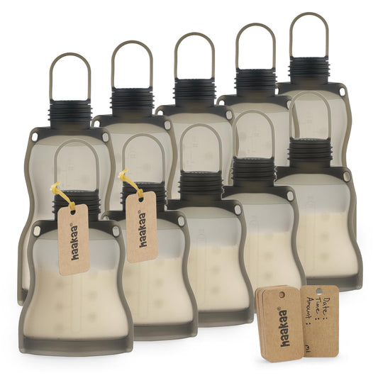 haakaa Reusable Silicone Breastmilk Storage Bag Set | 9 oz & 4.5 oz- 10pk