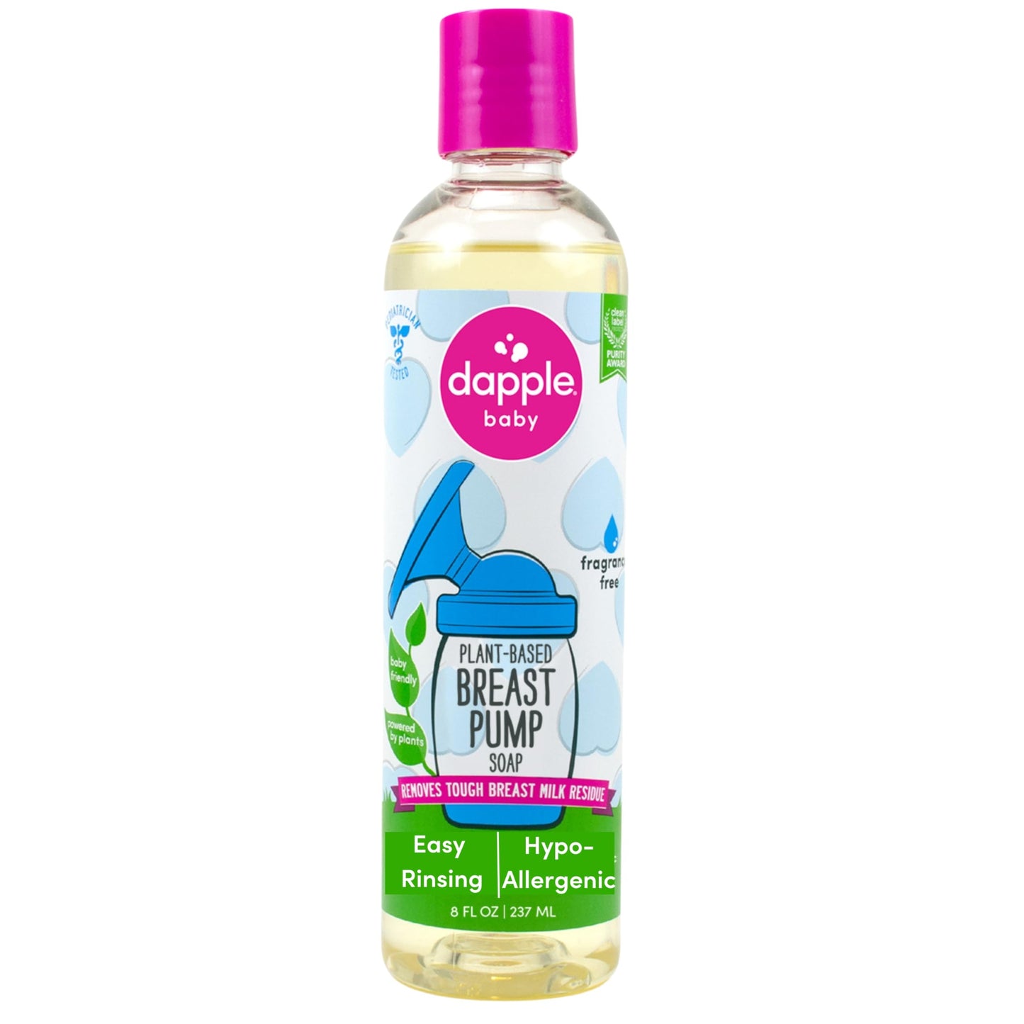 Dapple Breast Pump Soap Baby 8 Fl Oz Bottle Fragrance Free Plant Based & Hypoallergenic Liquid Soap - Easy Rinse Formula Removes Milk Residue & Leaves No Taste