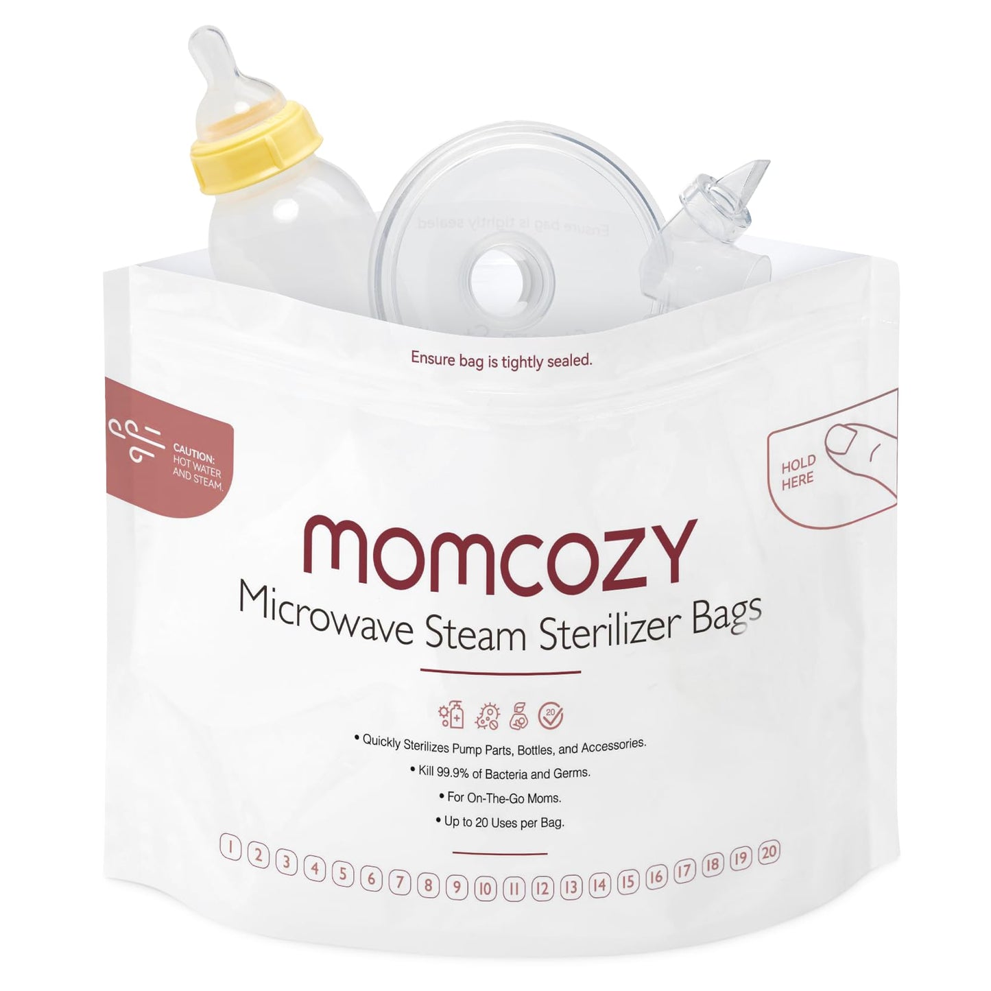 Momcozy Microwave Steam Sterilizer Bags 15 Count Travel Sterilizer Bags Reusable for Breast Pump Part/Baby Bottle 20 Uses Per Bag Breastpump Accessories for Momcozy S9 Pro/S12 Pro/V1/V2