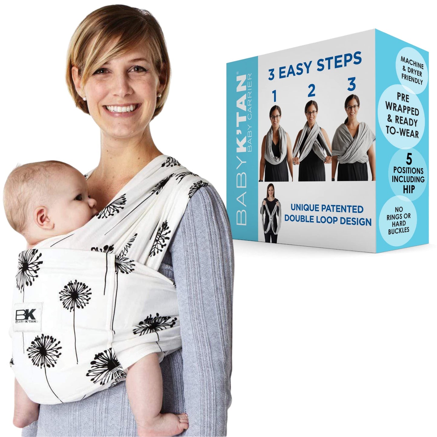 Original Baby Ktan Baby Carrier in Dandelion: #1 Easy Pre-Wrapped Soft Slip-On No Rings No Buckles | 5 in 1 Baby Sling Gift |  For Newborn to Toddler up to 35lb