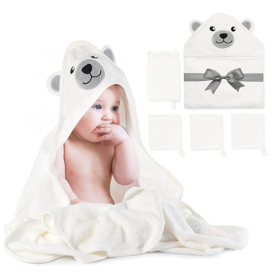 Momcozy Baby Bath Towel Set - Towel with Hood and Baby Washcloth