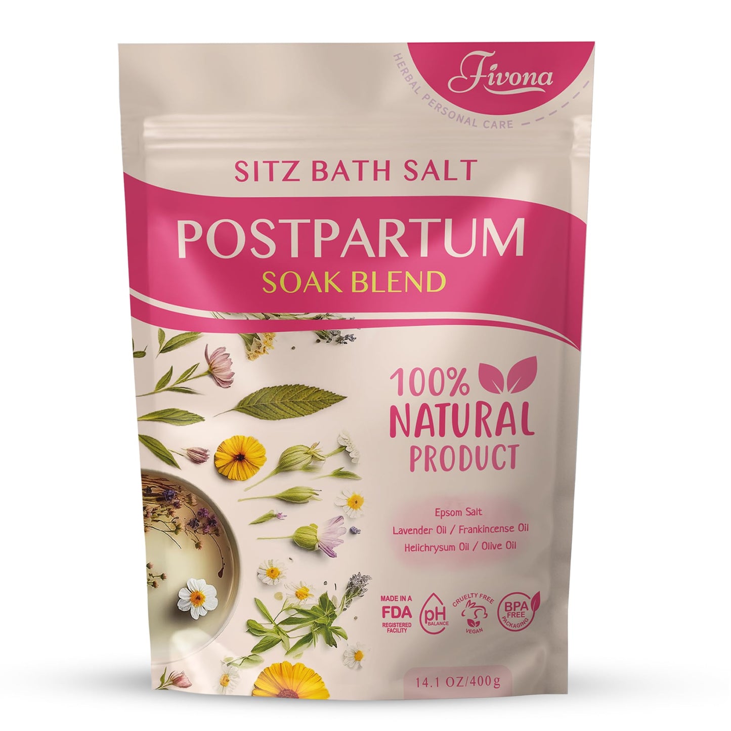 Postpartum Soak Blend - Epsom Salt with Essential Oils Blend for Sitz Bath Soaking Perineal Care Fast Postpartum Recovery & Hemorrhoid Treatment Essential Mix for New Mom