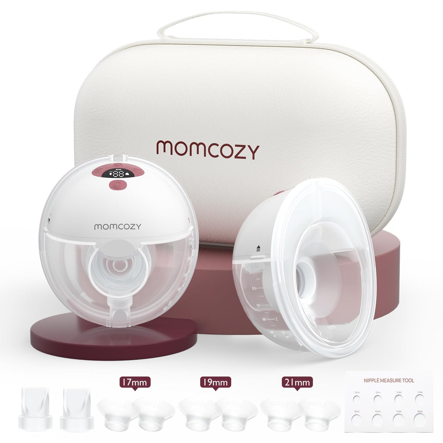 Momcozy Breast Pump Hands Free M5 Wearable Breast Pump of Baby Mouth Double-Sealed Flange with 3 Modes & 9 Levels Electric Breast Pump Portable - 24mm 2 Pack Cozy Red