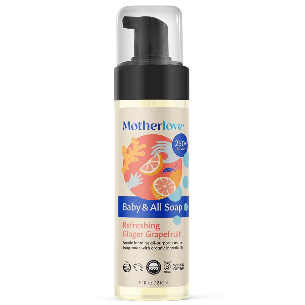 Motherlove Baby & All Soap (7.1 oz) Gentle Foaming All-Purpose Castile Soap Made with Organic Ingredients – Refreshing Ginger Grapefruit