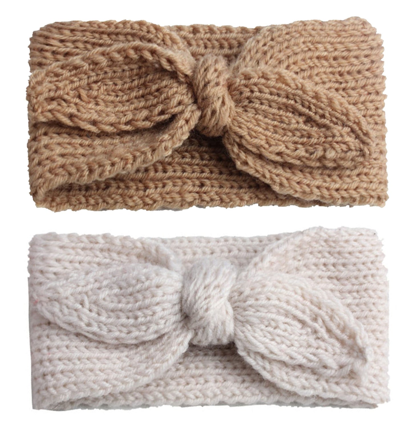 Knitted Bow n' Knot Headband Winter 6-Pack - Beige and Camel