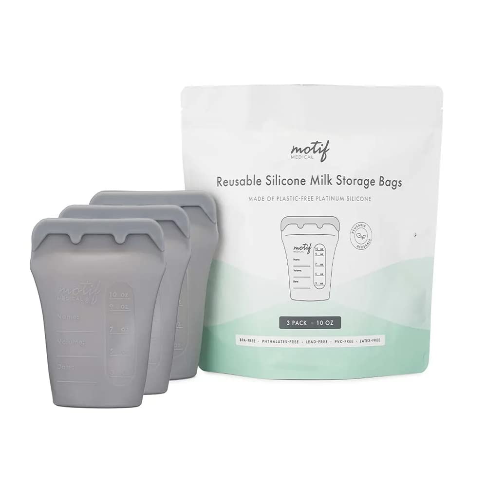 Motif Medical Reusable Milk Storage Bags BPA Free Silicone-  3 Bags Stores 10oz of Milk