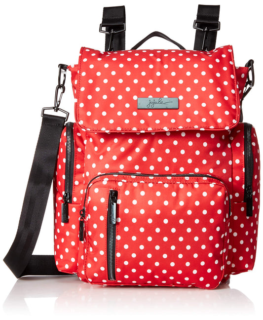JuJuBe Be Sporty Backpack/Diaper Bag Onyx Collection - Black Ruby - Red/White Polka Dots