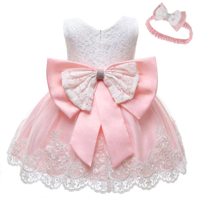 Special Occasion Dress: Baptism, Flower Girl or Birthday Party Dress and Hairbow For Toddler Birthday Wedding Christening Infant Party Christmas Gown