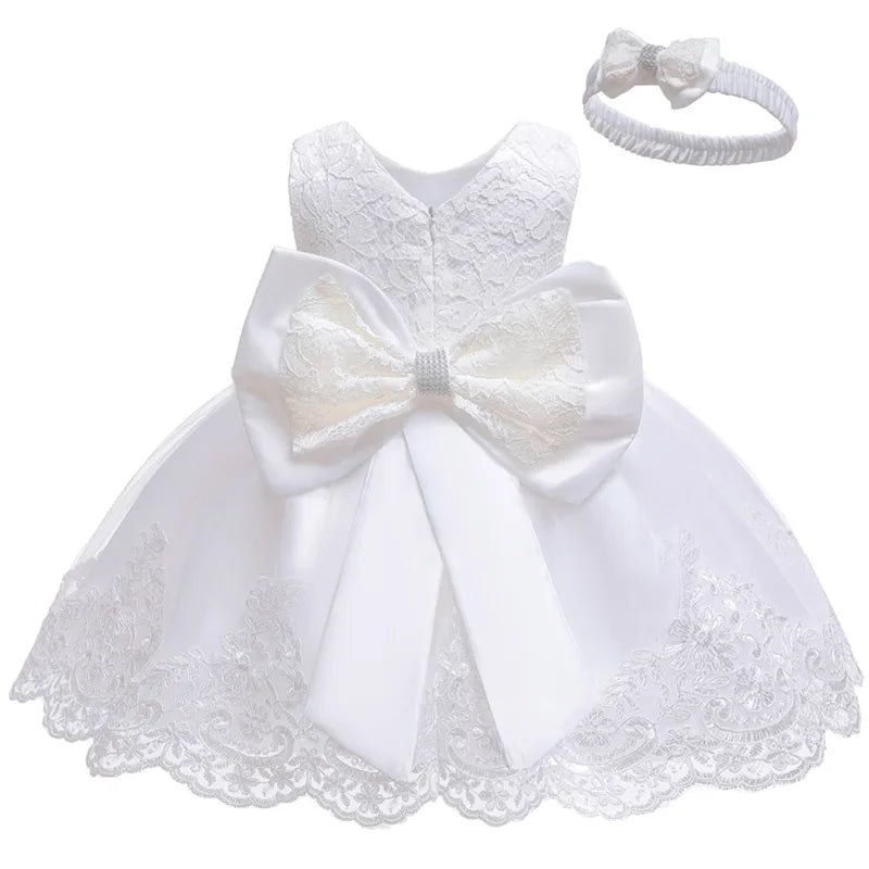 Special Occasion Dress: Baptism, Flower Girl or Birthday Party Dress and Hairbow For Toddler Birthday Wedding Christening Infant Party Christmas Gown