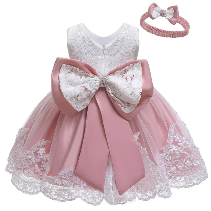 Special Occasion Dress: Baptism, Flower Girl or Birthday Party Dress and Hairbow For Toddler Birthday Wedding Christening Infant Party Christmas Gown