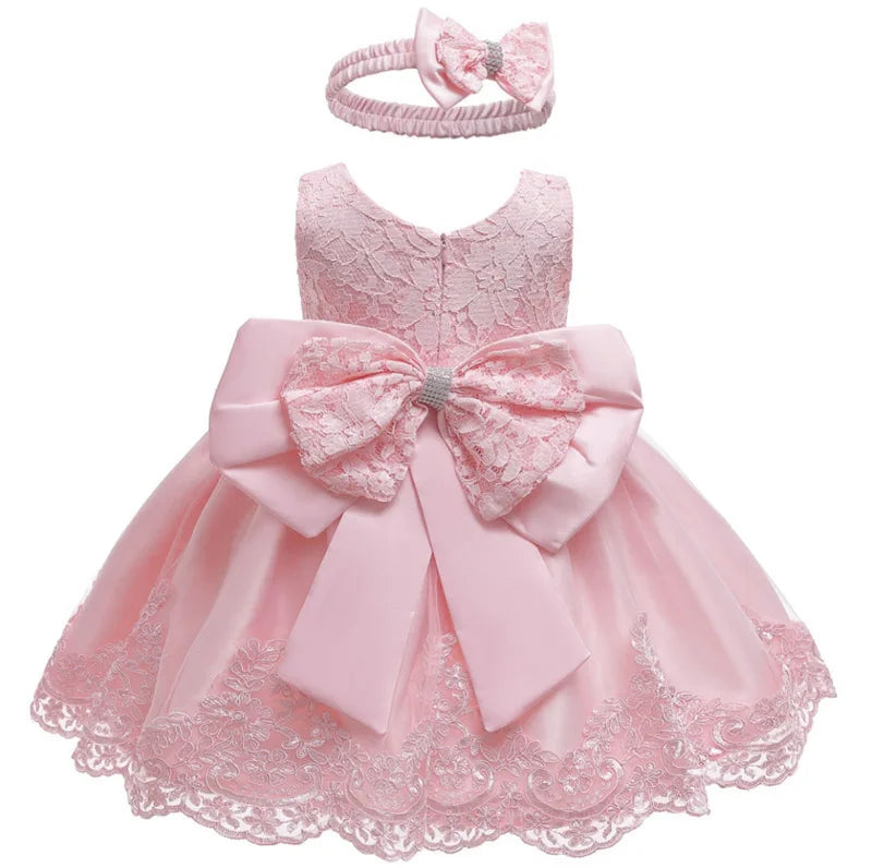 Special Occasion Dress: Baptism, Flower Girl or Birthday Party Dress and Hairbow For Toddler Birthday Wedding Christening Infant Party Christmas Gown