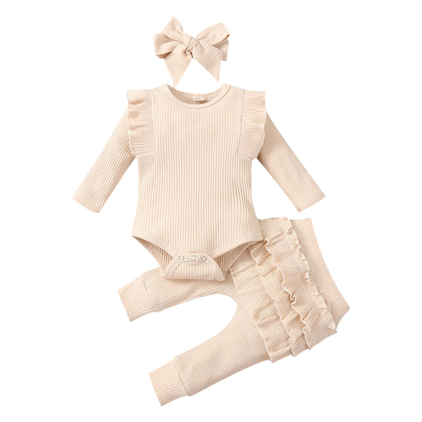 Sweet Girls Fall Cotton Lace Ruffle Bodysuit + Pants + Headband