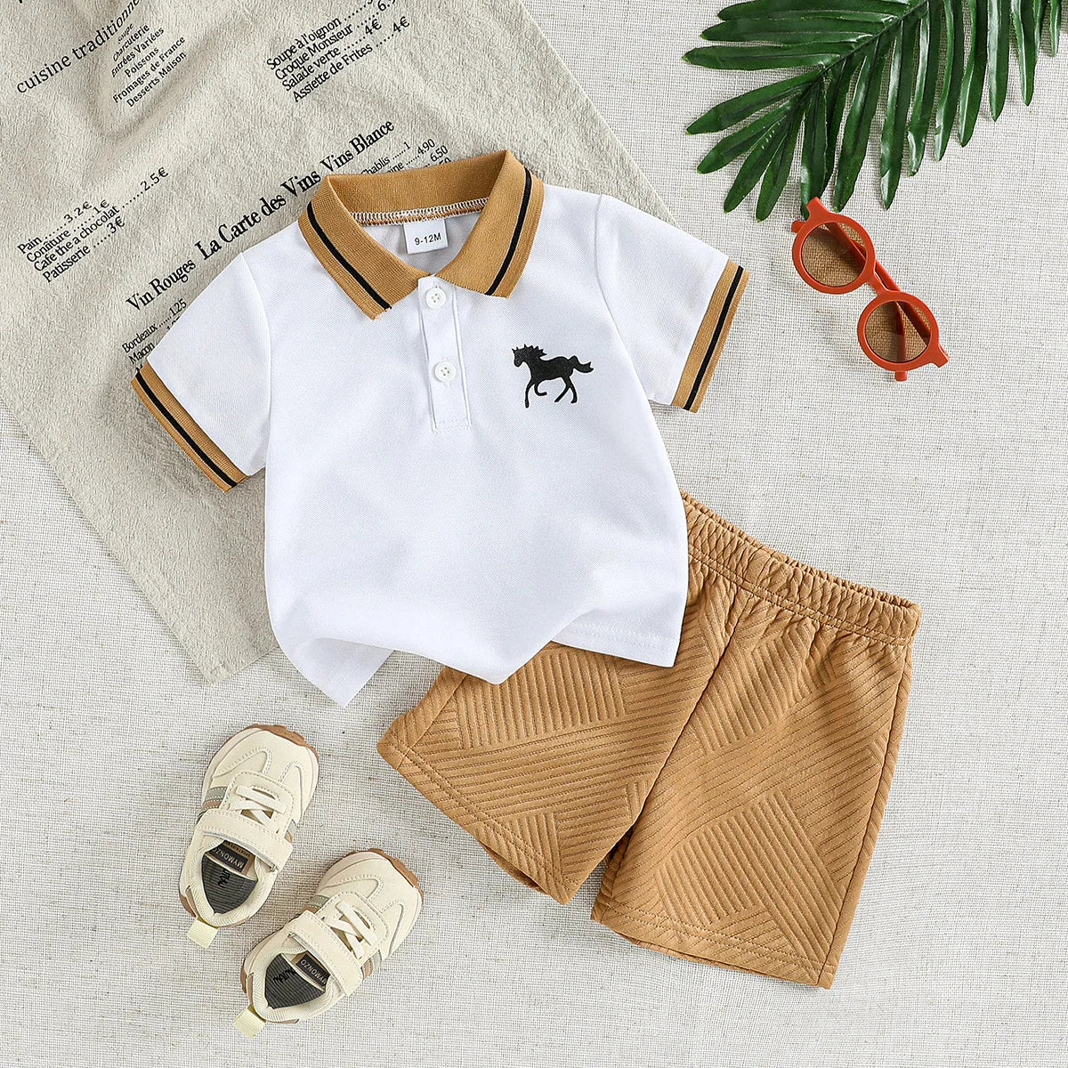 Trendy Baby Boy Sandy Beige T-shirt+Shorts  Summer Clothing Set for size 6m-3t