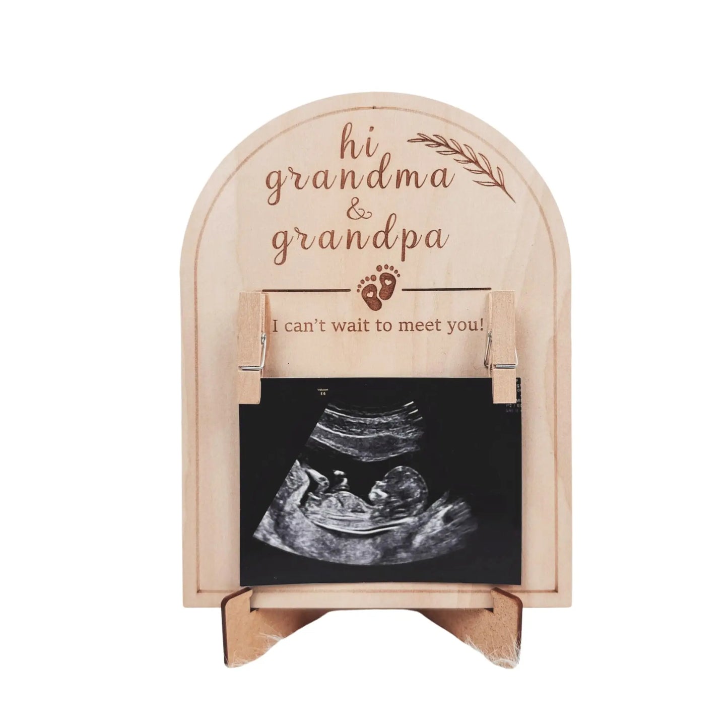 "Can't Wait to Meet You": Grandparent Or Parent Ultrasound Announcement Gift Frame, Rustic Basswood