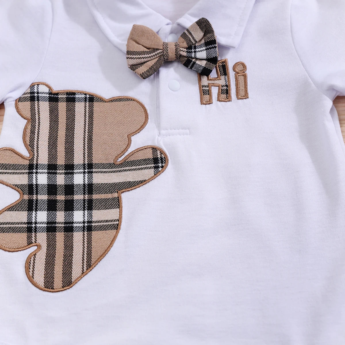 Handsome Plaid Bear Bodysuit & Suspenders Overall Newborn Outfits 0-18M