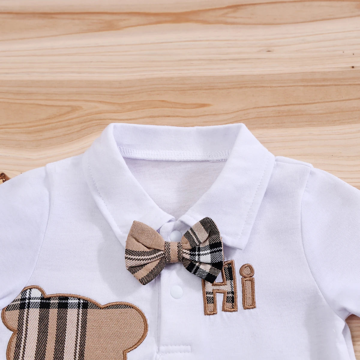 Handsome Plaid Bear Bodysuit & Suspenders Overall Newborn Outfits 0-18M