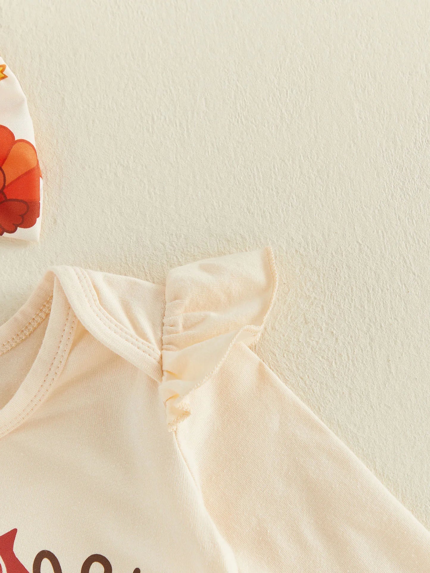 Adorable "My First Thanksgiving" 3 Pcs Outfit: Long Sleeve Romper and Mesh Skirt with Bow Headband - Set