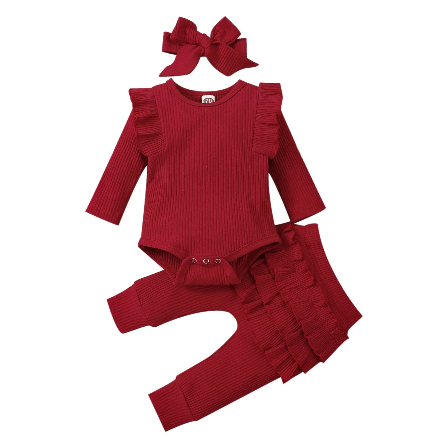 Sweet Girls Fall Cotton Lace Ruffle Bodysuit + Pants + Headband