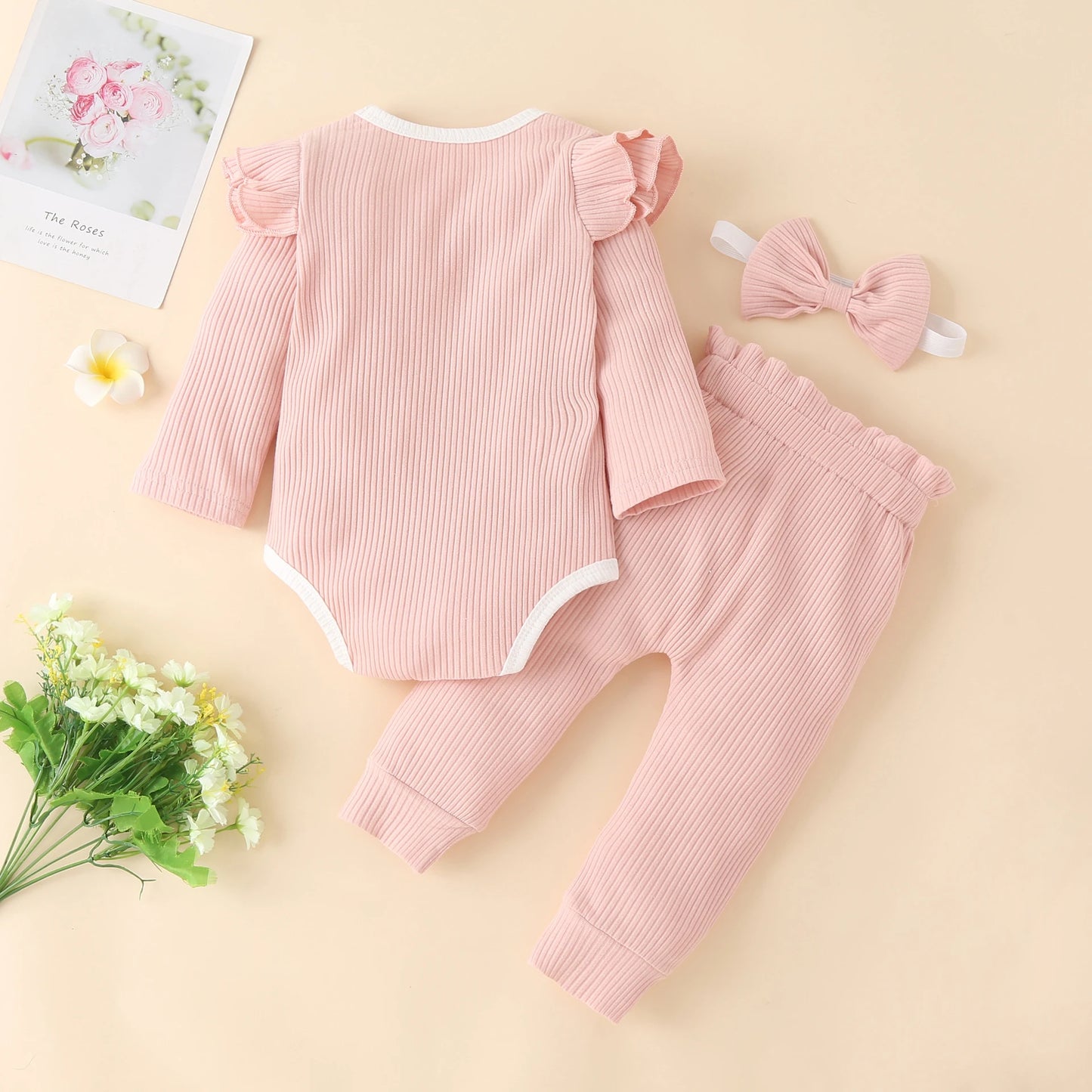 Sweet Girls Fall Cotton Lace Ruffle Bodysuit + Pants + Headband