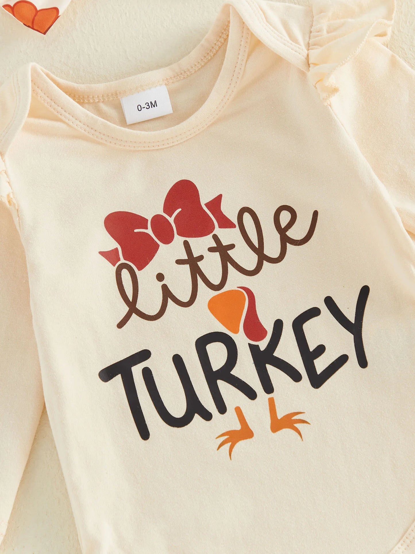 Adorable "My First Thanksgiving" 3 Pcs Outfit: Long Sleeve Romper and Mesh Skirt with Bow Headband - Set