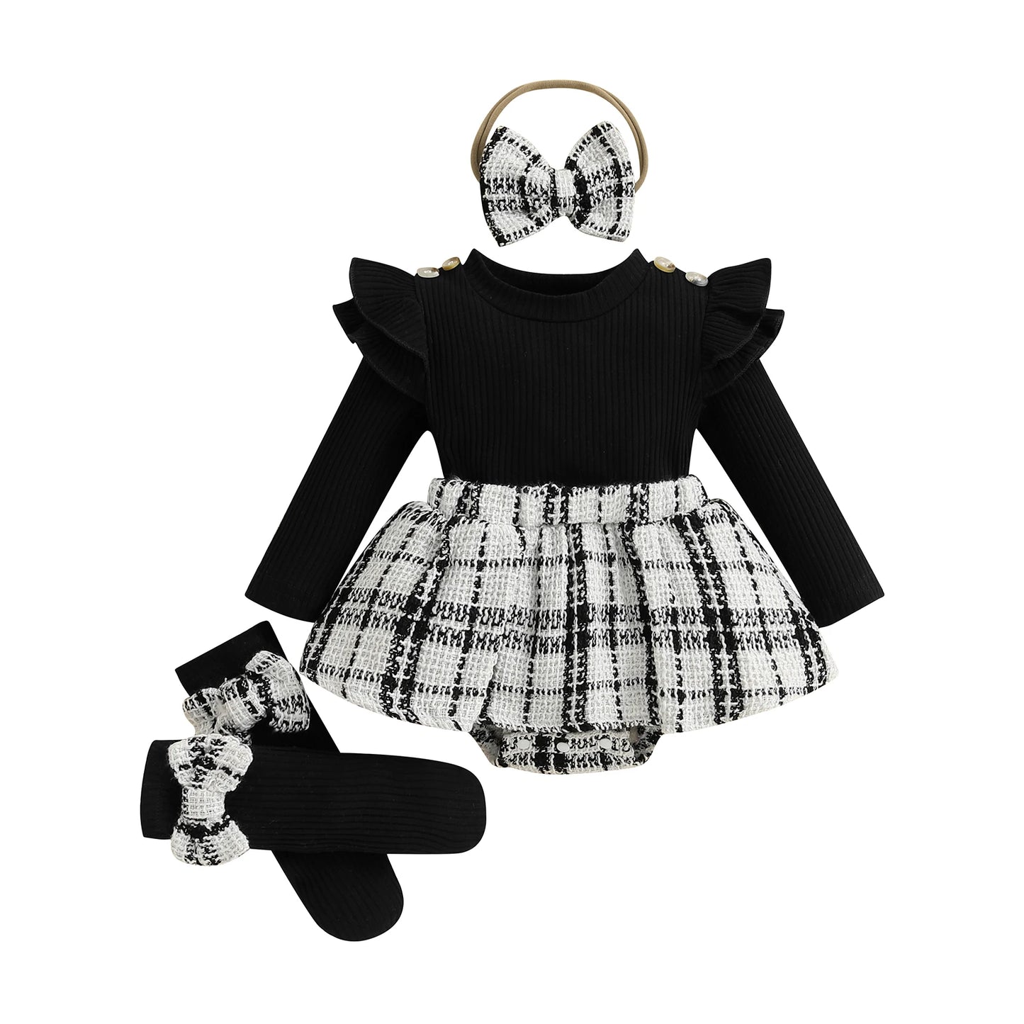 Fall Legwarmer Romper with Headband and Socks- 3pc Set