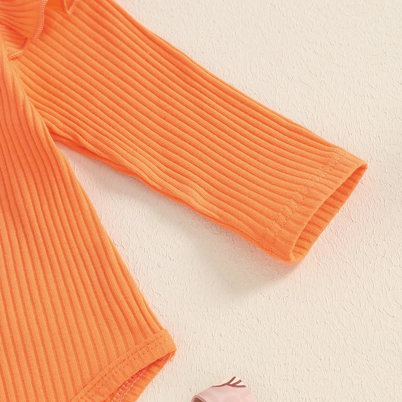 Harvest Dress: Long Sleeve Romper and Pumpkin Print Turkey Suspender-Skirt with Cute Headband (3 Piece)