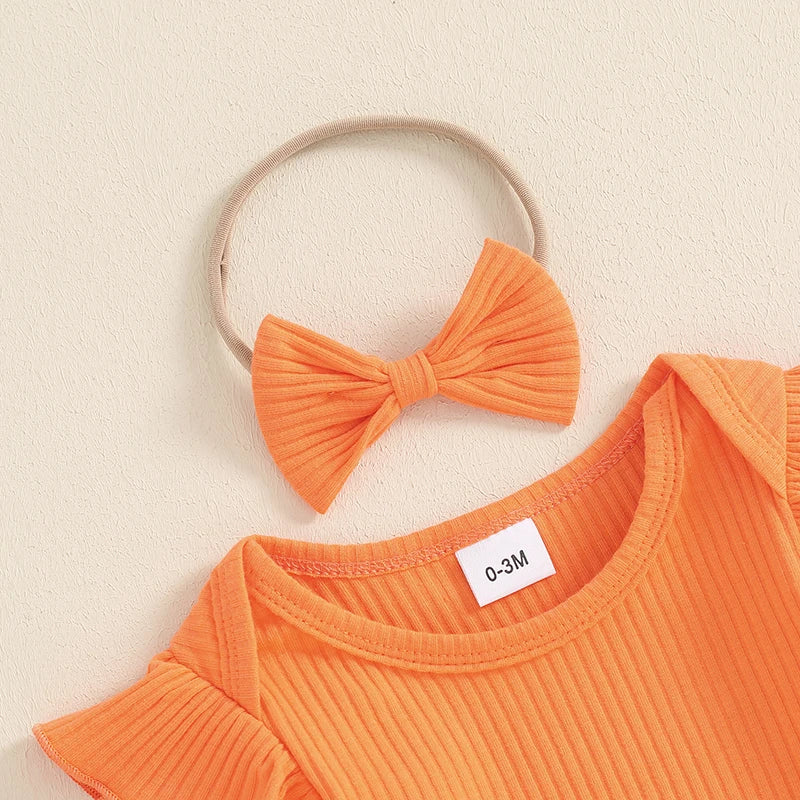 Harvest Dress: Long Sleeve Romper and Pumpkin Print Turkey Suspender-Skirt with Cute Headband (3 Piece)