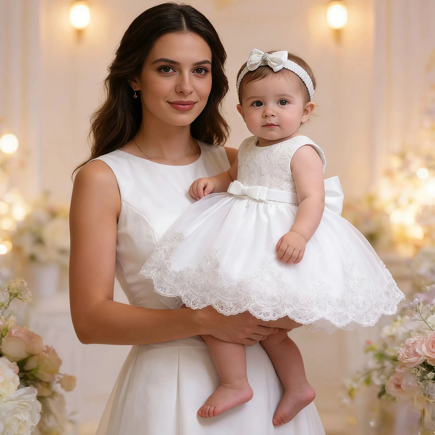 Special Occasion Dress: Baptism, Flower Girl or Birthday Party Dress and Hairbow For Toddler Birthday Wedding Christening Infant Party Christmas Gown
