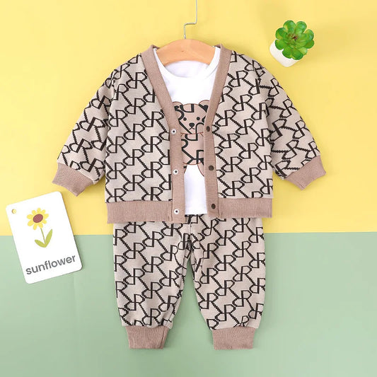 Fall Vintage 3-Piece Outfit: Cotton Cardigan, Pants & Top Perfect for  Toddlers 9m-3T