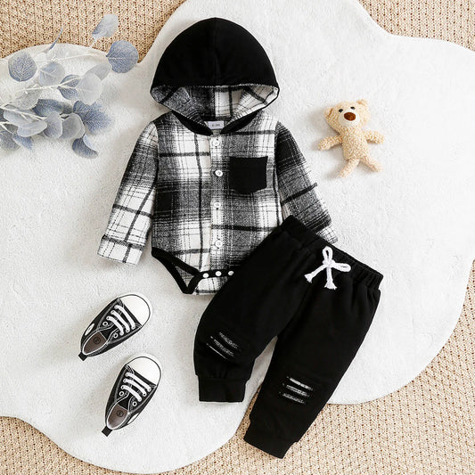 2-Piece Set Fall Checkered Hoodie and Pants 1m-18m