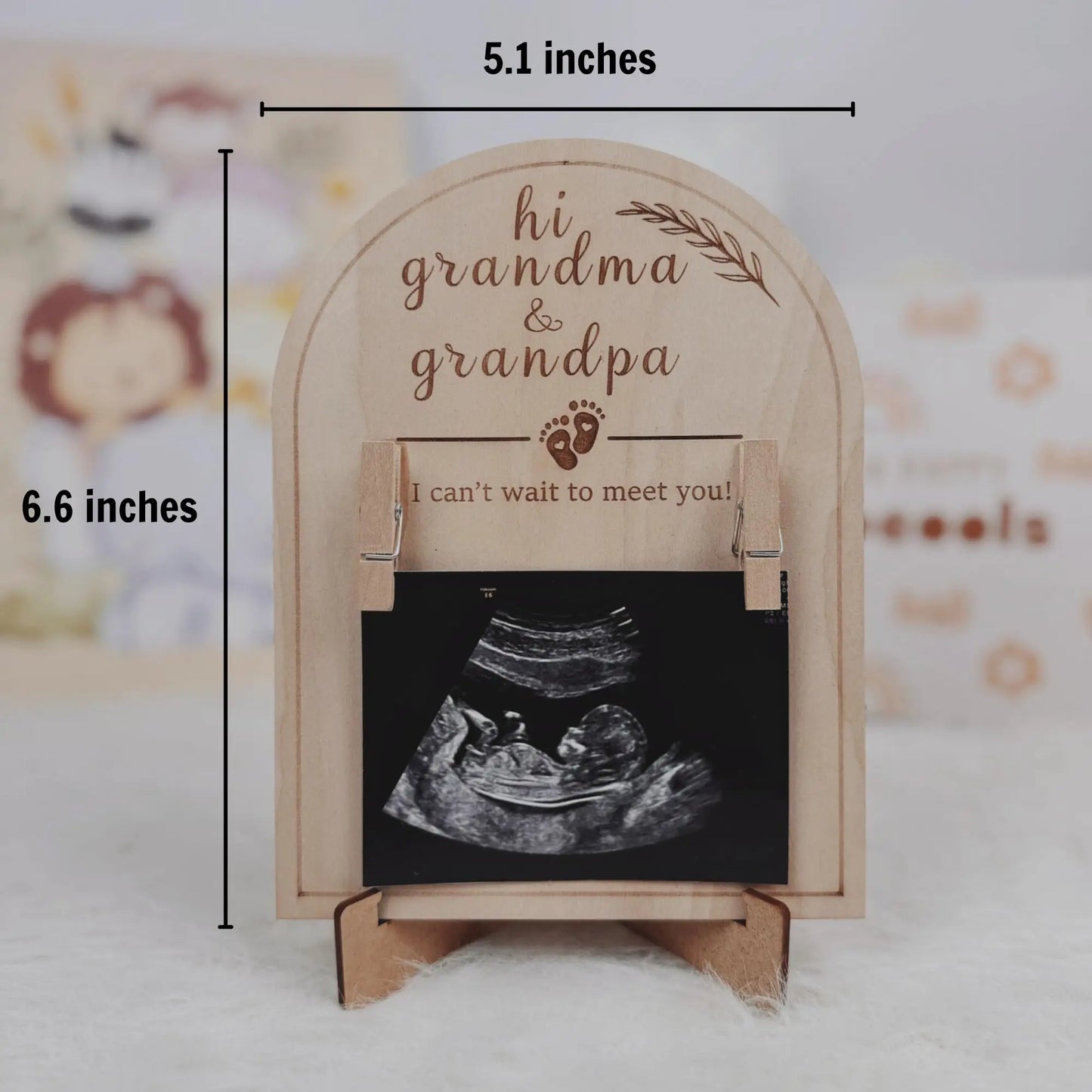 "Can't Wait to Meet You": Grandparent Or Parent Ultrasound Announcement Gift Frame, Rustic Basswood