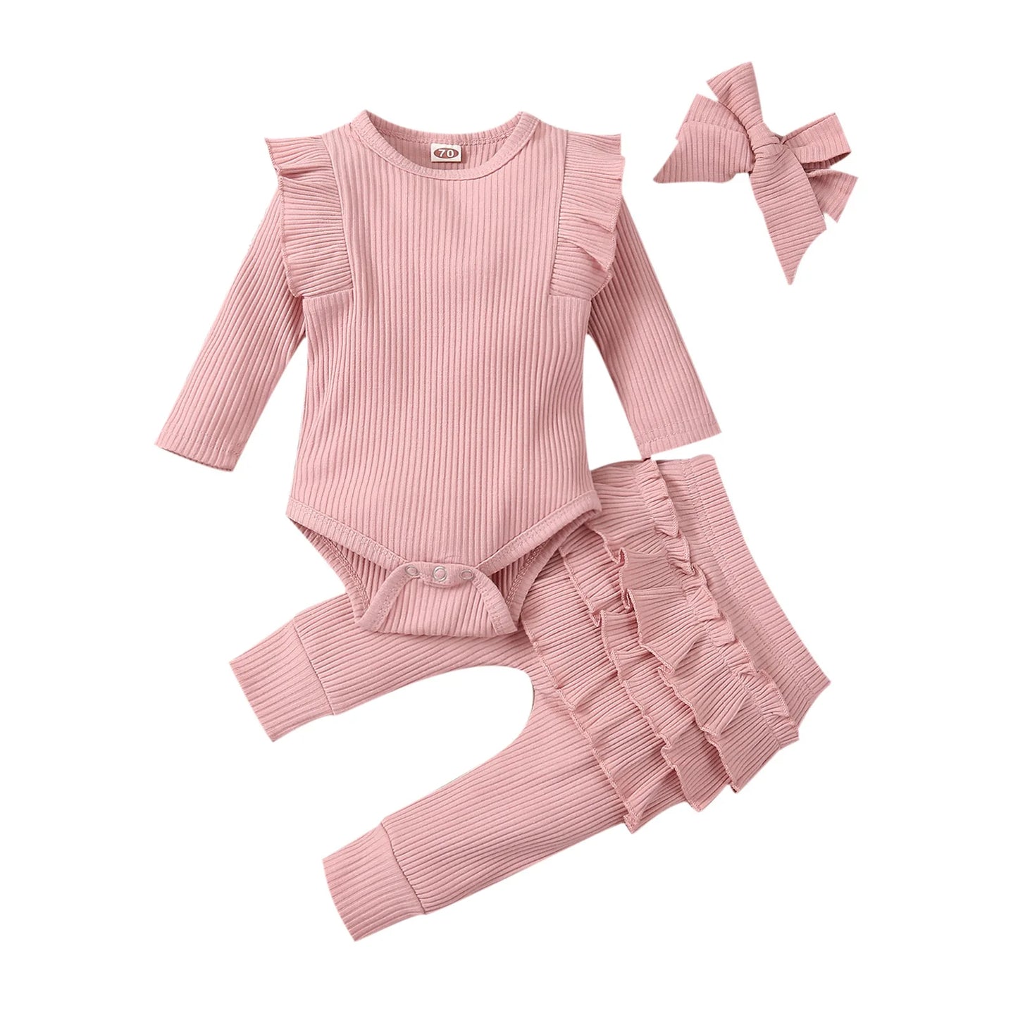 Sweet Girls Fall Cotton Lace Ruffle Bodysuit + Pants + Headband