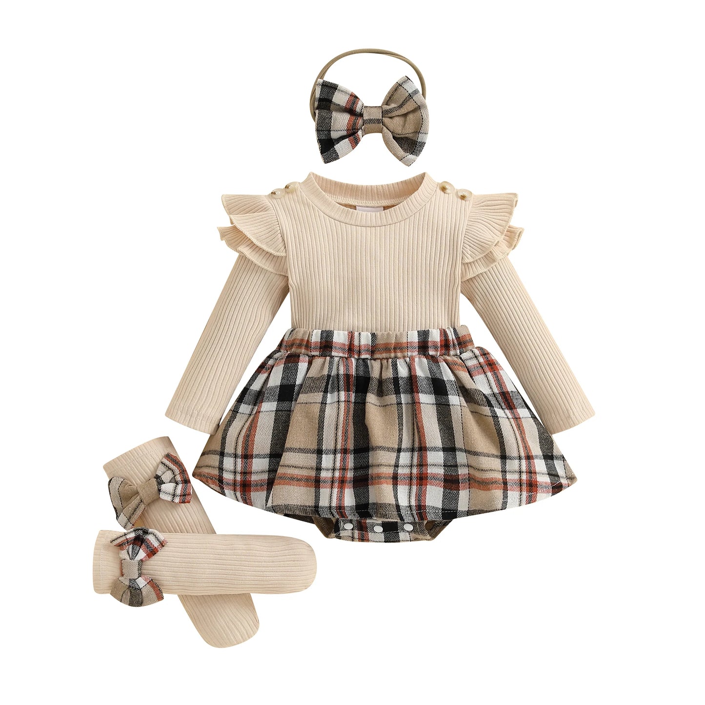 Fall Legwarmer Romper with Headband and Socks- 3pc Set