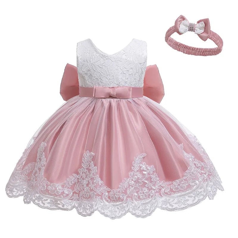 Special Occasion Dress: Baptism, Flower Girl or Birthday Party Dress and Hairbow For Toddler Birthday Wedding Christening Infant Party Christmas Gown