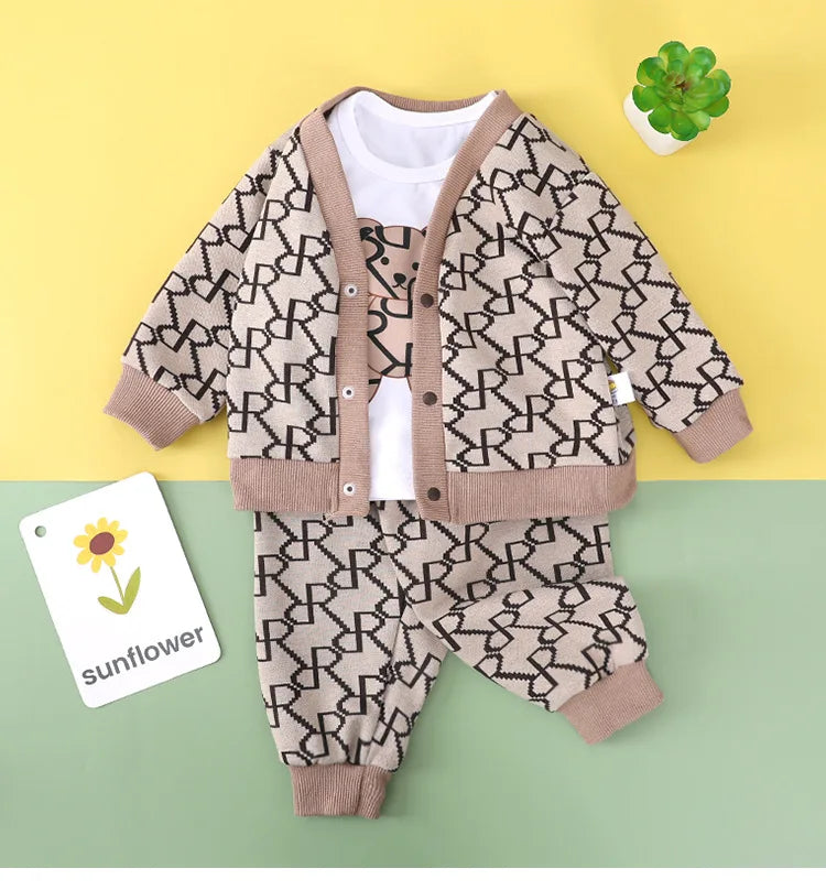Fall Vintage 3-Piece Outfit: Cotton Cardigan, Pants & Top Perfect for  Toddlers 9m-3T