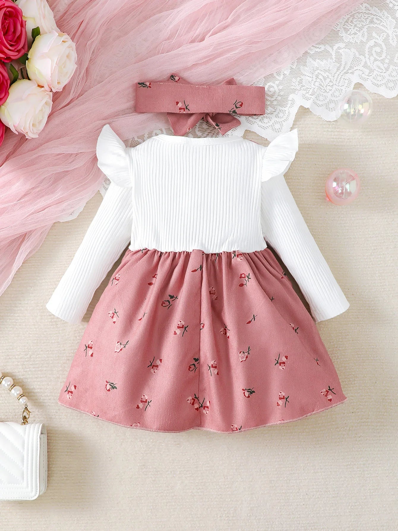 Charming Two-Piece Dress Set for Baby Girls- Floral & Bow