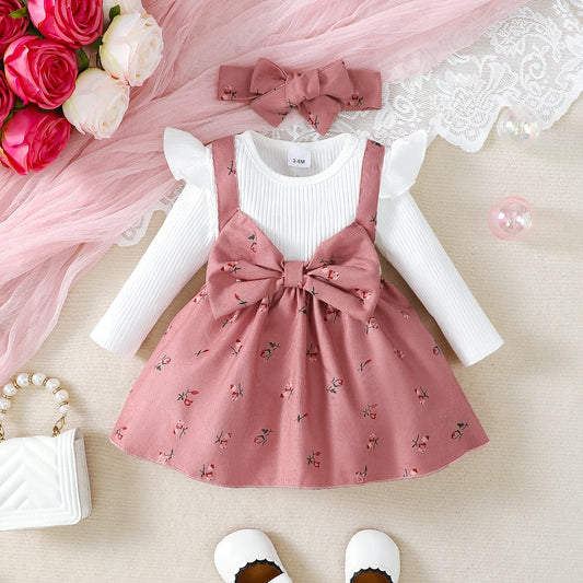 Charming Two-Piece Dress Set for Baby Girls- Floral & Bow