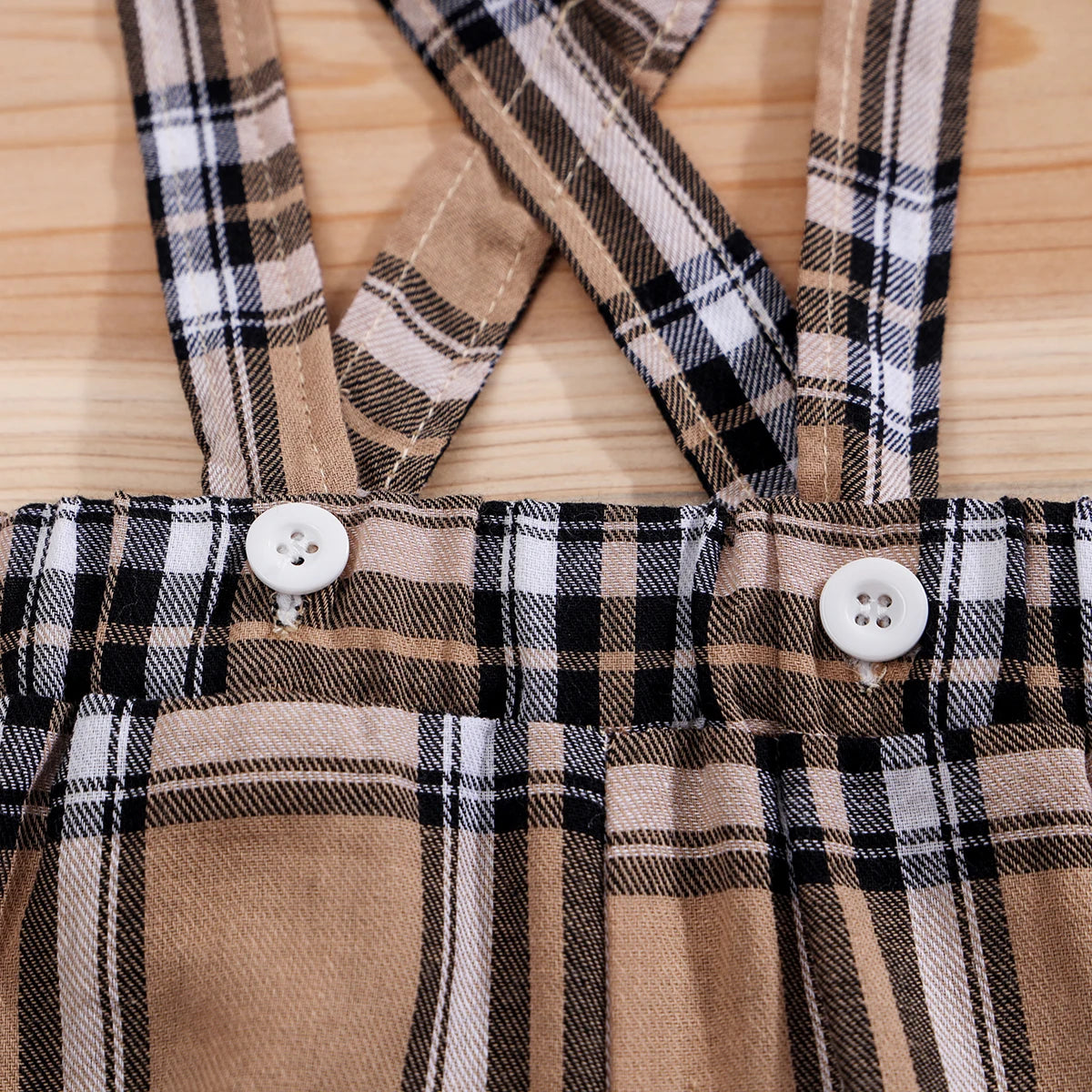 Handsome Plaid Bear Bodysuit & Suspenders Overall Newborn Outfits 0-18M