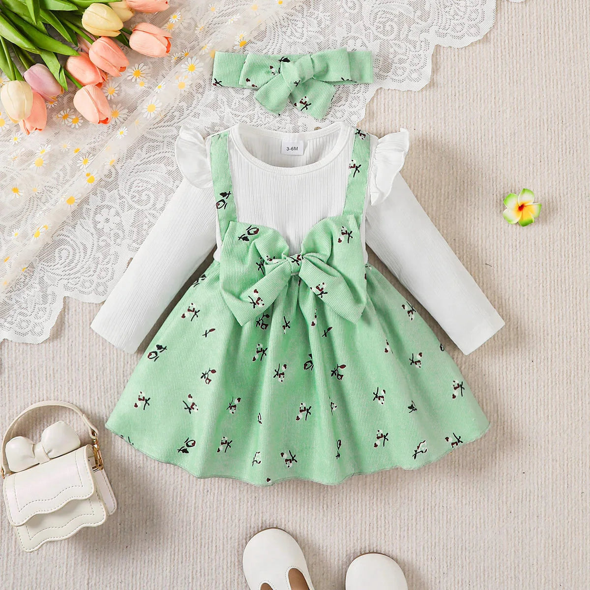 Charming Two-Piece Dress Set for Baby Girls- Floral & Bow