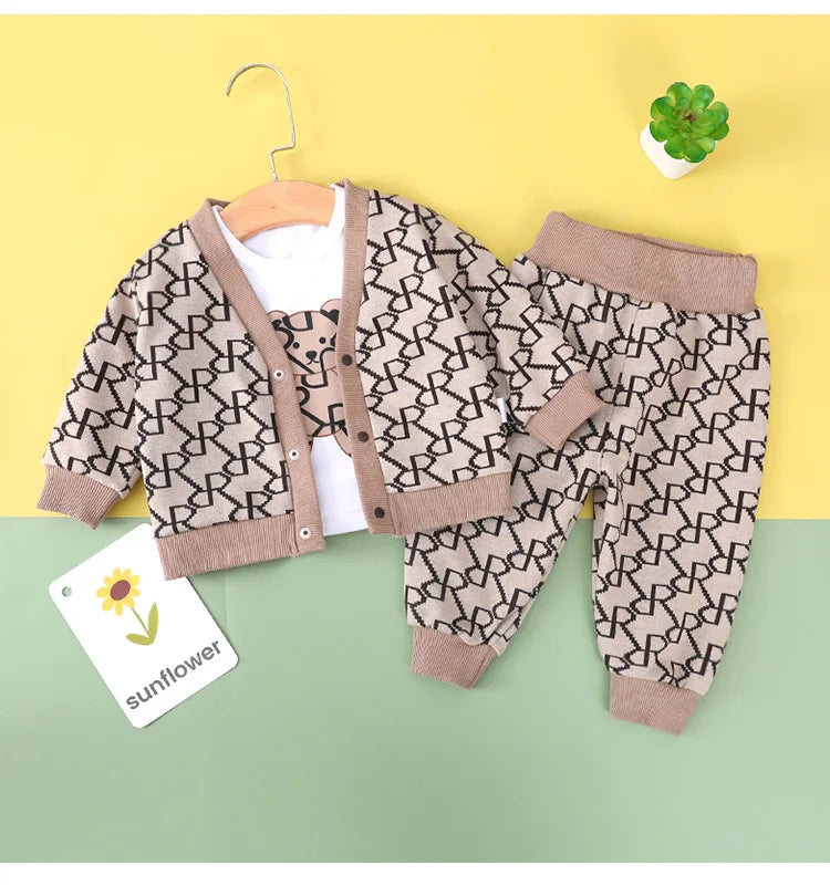 Fall Vintage 3-Piece Outfit: Cotton Cardigan, Pants & Top Perfect for  Toddlers 9m-3T