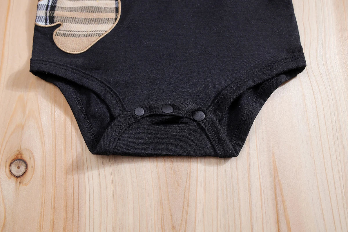 Handsome Plaid Bear Bodysuit & Suspenders Overall Newborn Outfits 0-18M