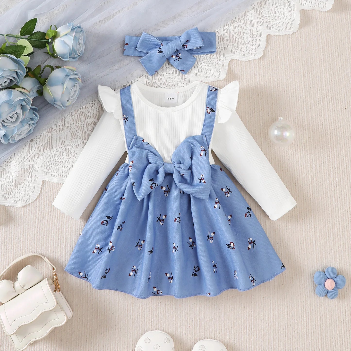 Charming Two-Piece Dress Set for Baby Girls- Floral & Bow
