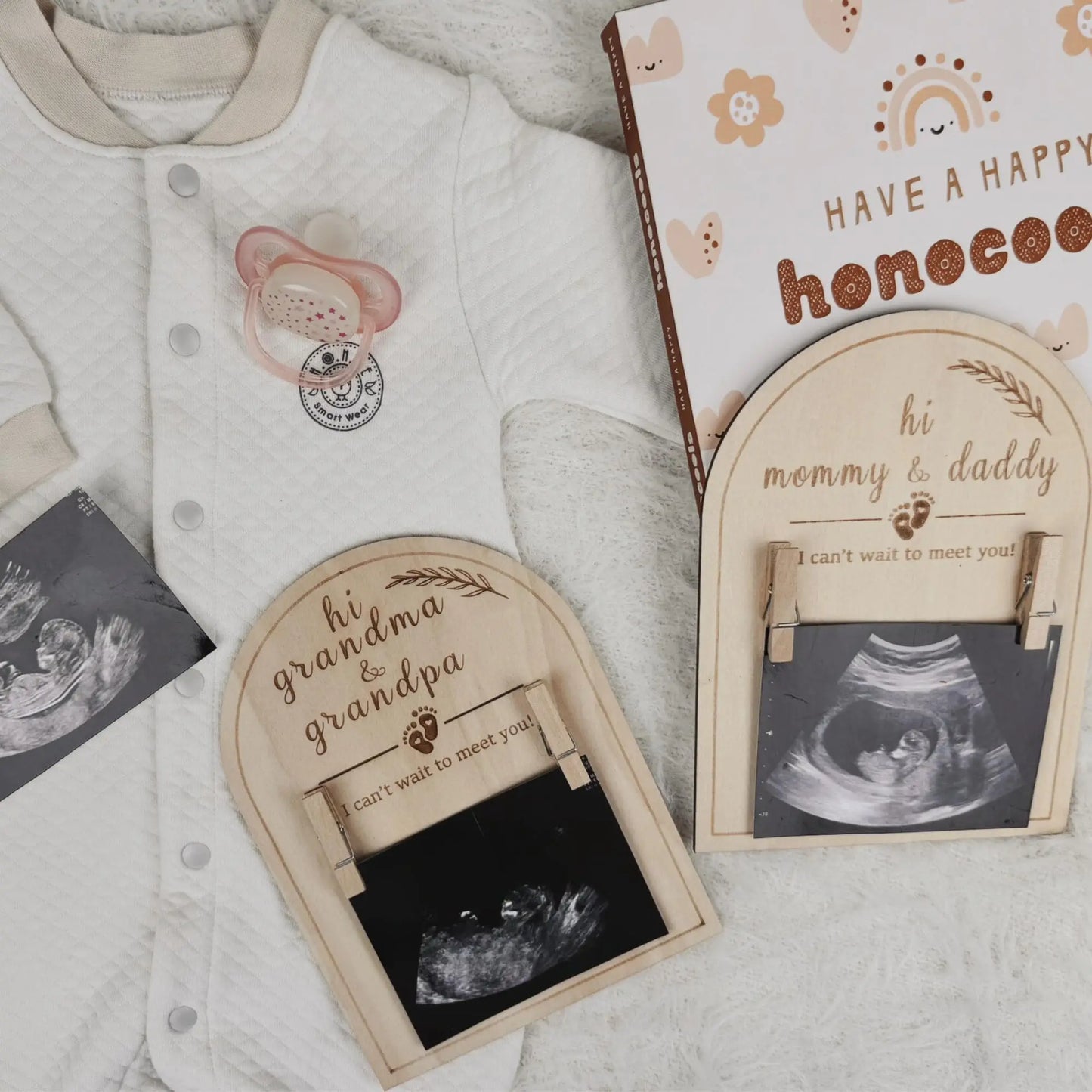 "Can't Wait to Meet You": Grandparent Or Parent Ultrasound Announcement Gift Frame, Rustic Basswood