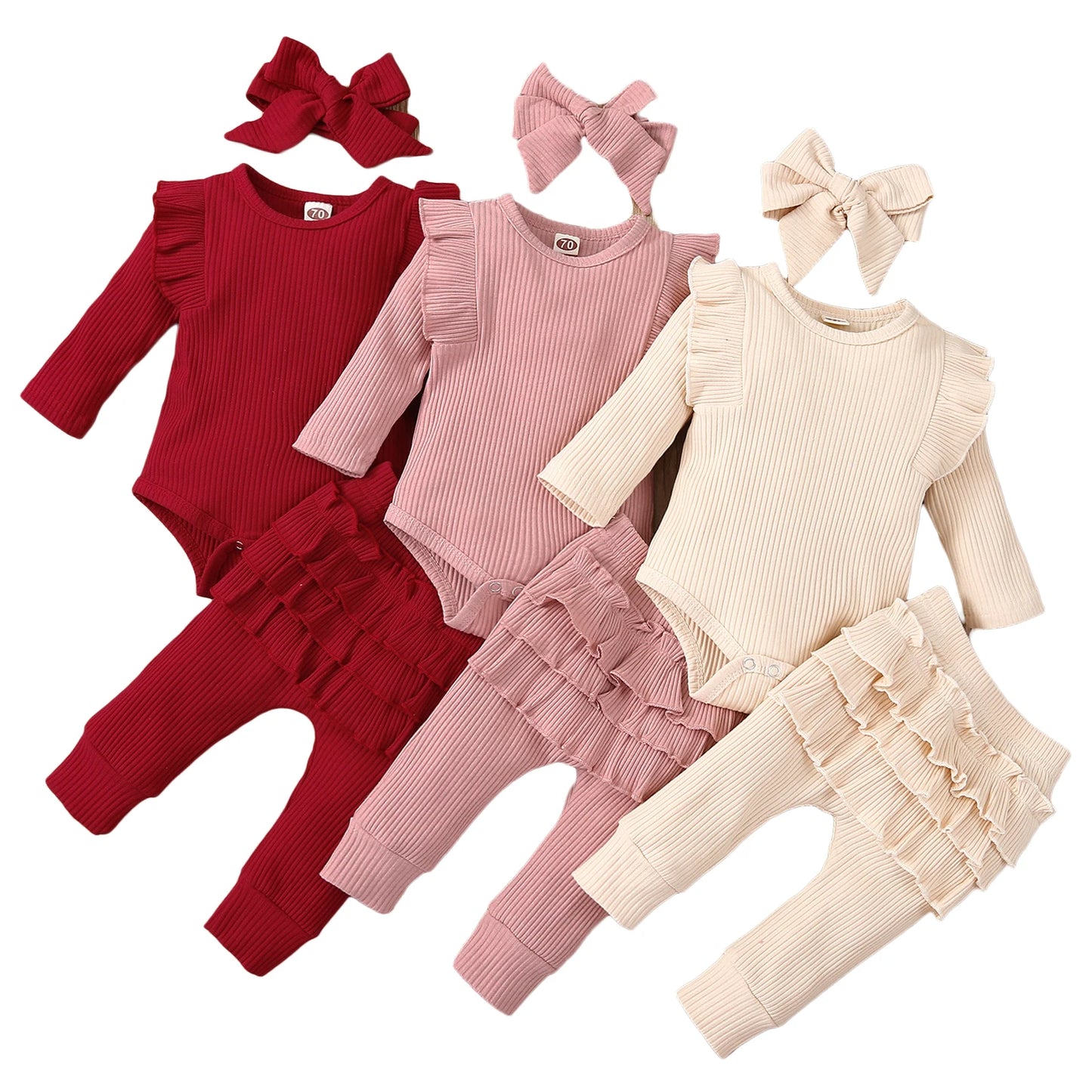 Sweet Girls Fall Cotton Lace Ruffle Bodysuit + Pants + Headband